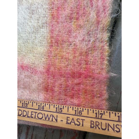 Abraham & Straus 100% Mohair Scarf orange coral yellow large Plaid Germany70x17” - Picture 6 of 12